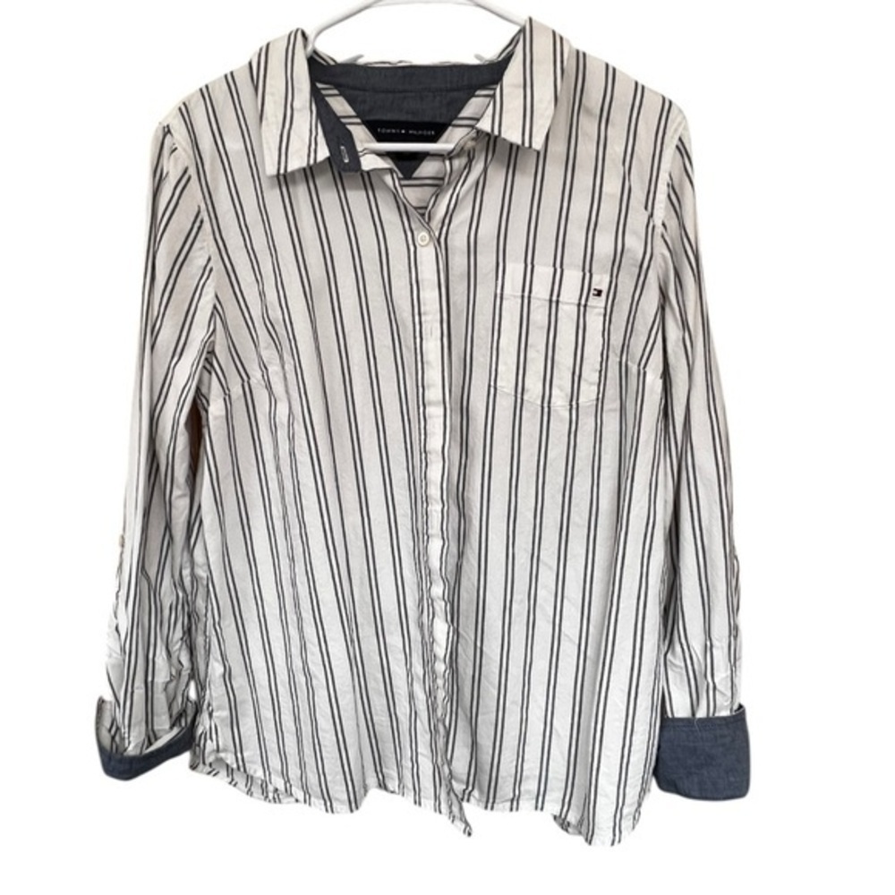 Tommy Hilfiger Navy Blue and White Striped Shirt